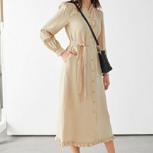 Button Up Frill Midi Dress